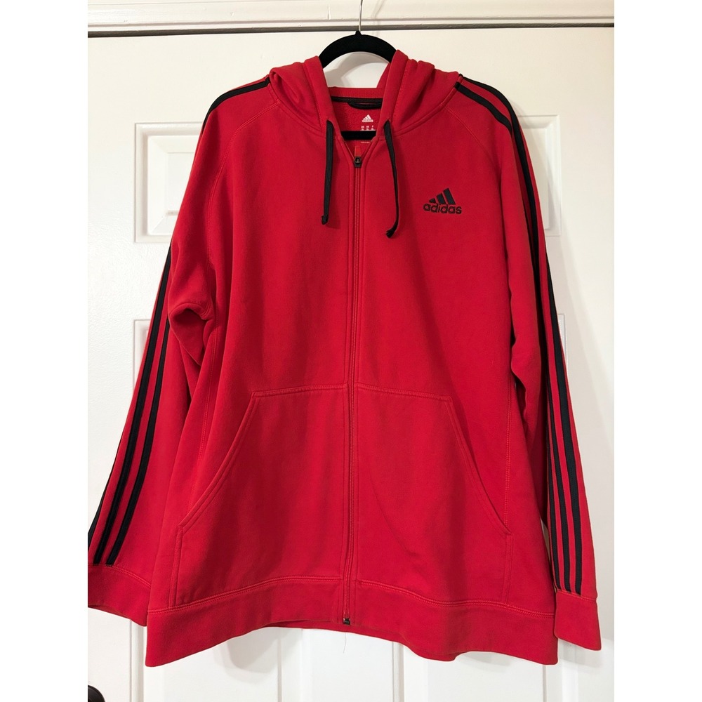 Adidas | Full Zip 3-Stripe Fleece Hoodie | XL || Red|
